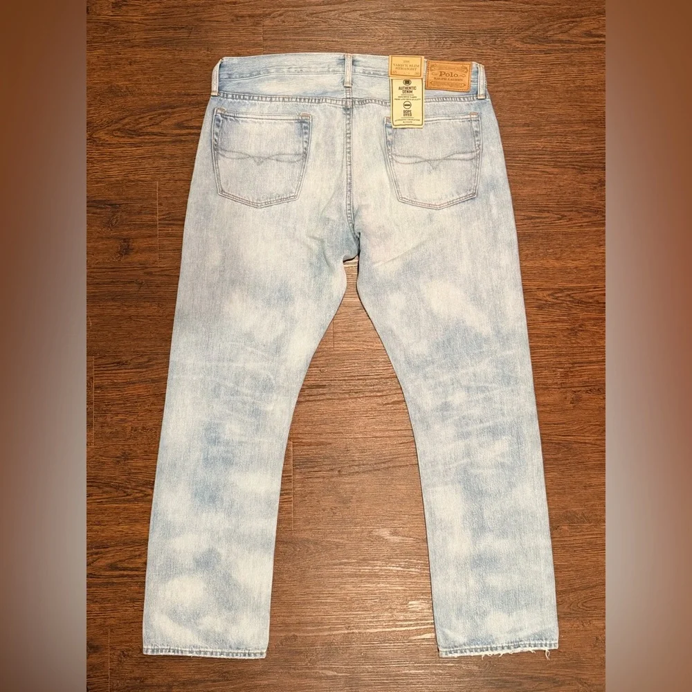 Polo Ralph Lauren The Varick Slim Straight Distressed Sun Faded Jeans Size 35x30